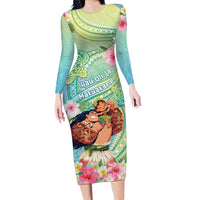 Personalised Hawaii Father's Day Family Matching Long Sleeve Bodycon Dress and Hawaiian Shirt Happy Father And Child DT04 Mom's Dress Green - Polynesian Pride