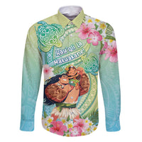 Personalised Hawaii Father's Day Family Matching Mermaid Dress and Hawaiian Shirt Happy Father And Child DT04 Dad's Shirt - Long Sleeve Green - Polynesian Pride