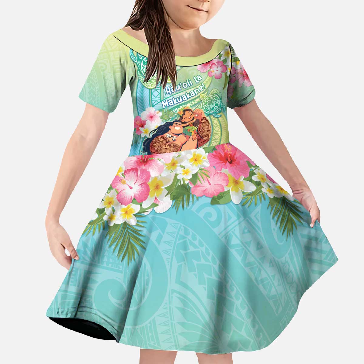 Personalised Hawaii Father's Day Family Matching Off The Shoulder Long Sleeve Dress and Hawaiian Shirt Happy Father And Child