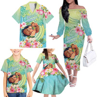 Personalised Hawaii Father's Day Family Matching Off The Shoulder Long Sleeve Dress and Hawaiian Shirt Happy Father And Child