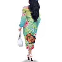 Personalised Hawaii Father's Day Family Matching Off The Shoulder Long Sleeve Dress and Hawaiian Shirt Happy Father And Child