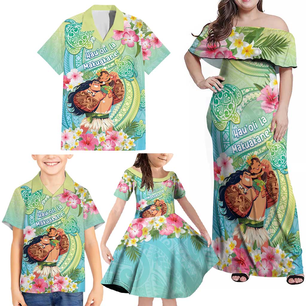 Personalised Hawaii Father's Day Family Matching Off Shoulder Maxi Dress and Hawaiian Shirt Happy Father And Child