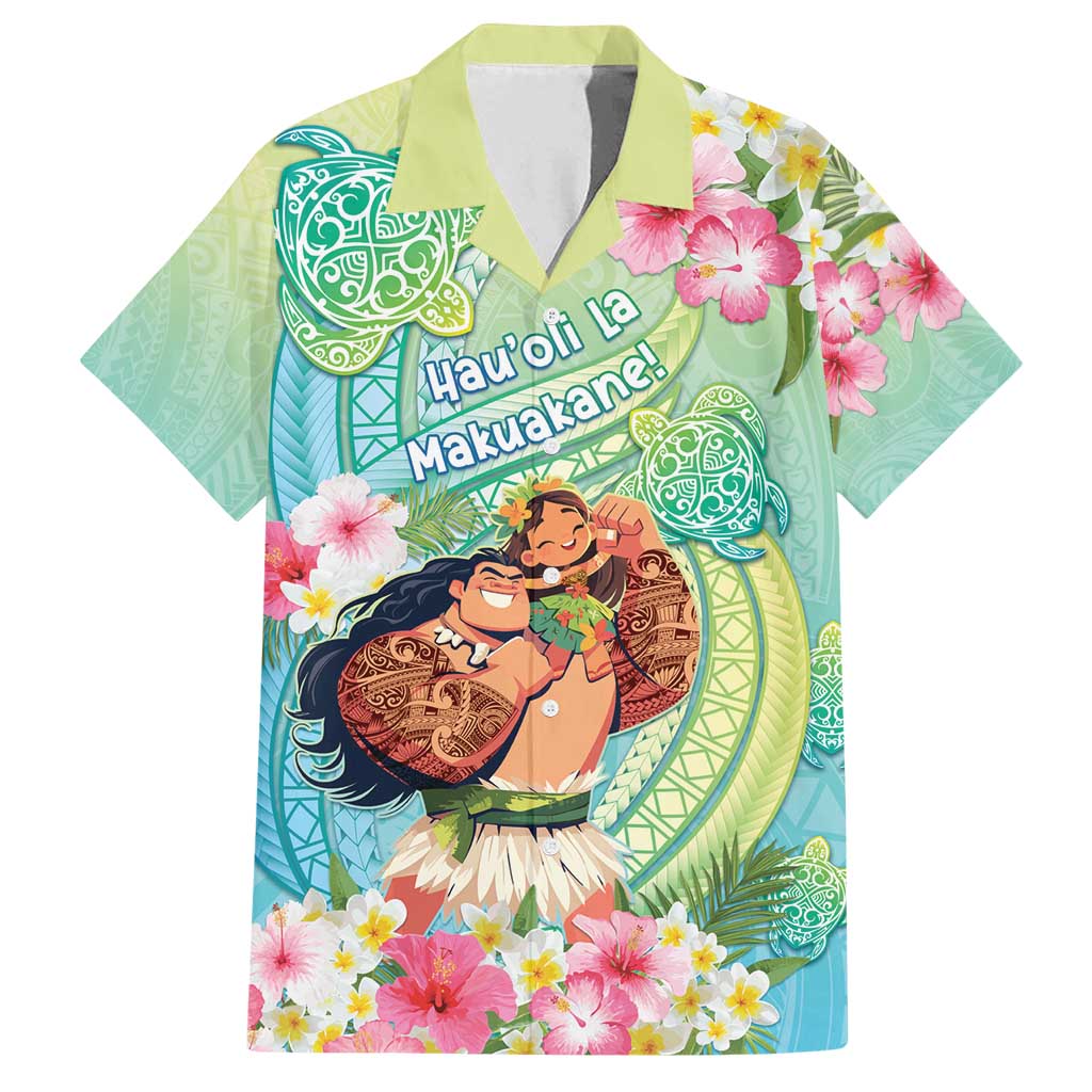 Personalised Hawaii Father's Day Family Matching Tank Maxi Dress and Hawaiian Shirt Happy Father And Child DT04 Dad's Shirt - Short Sleeve Green - Polynesian Pride