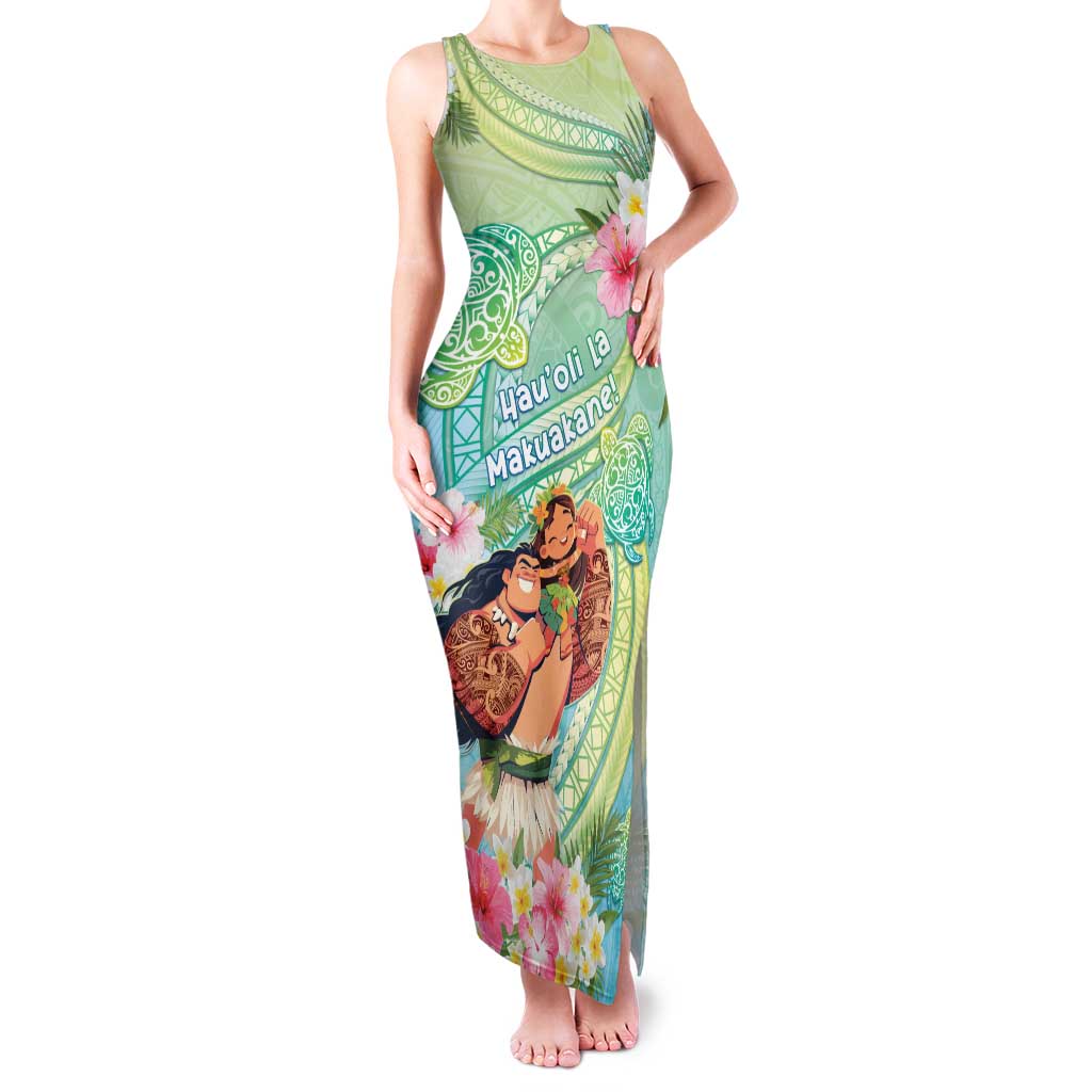 Personalised Hawaii Father's Day Family Matching Tank Maxi Dress and Hawaiian Shirt Happy Father And Child DT04 Mom's Dress Green - Polynesian Pride