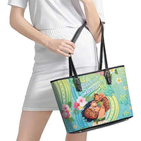 Hawaii Father's Day Leather Tote Bag Happy Father And Child