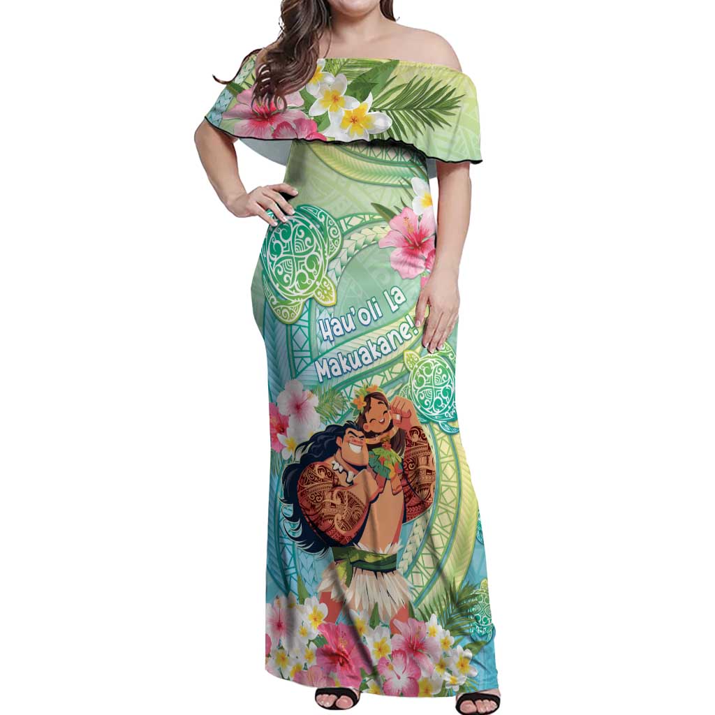 Personalised Hawaii Father's Day Off Shoulder Maxi Dress Happy Father And Child