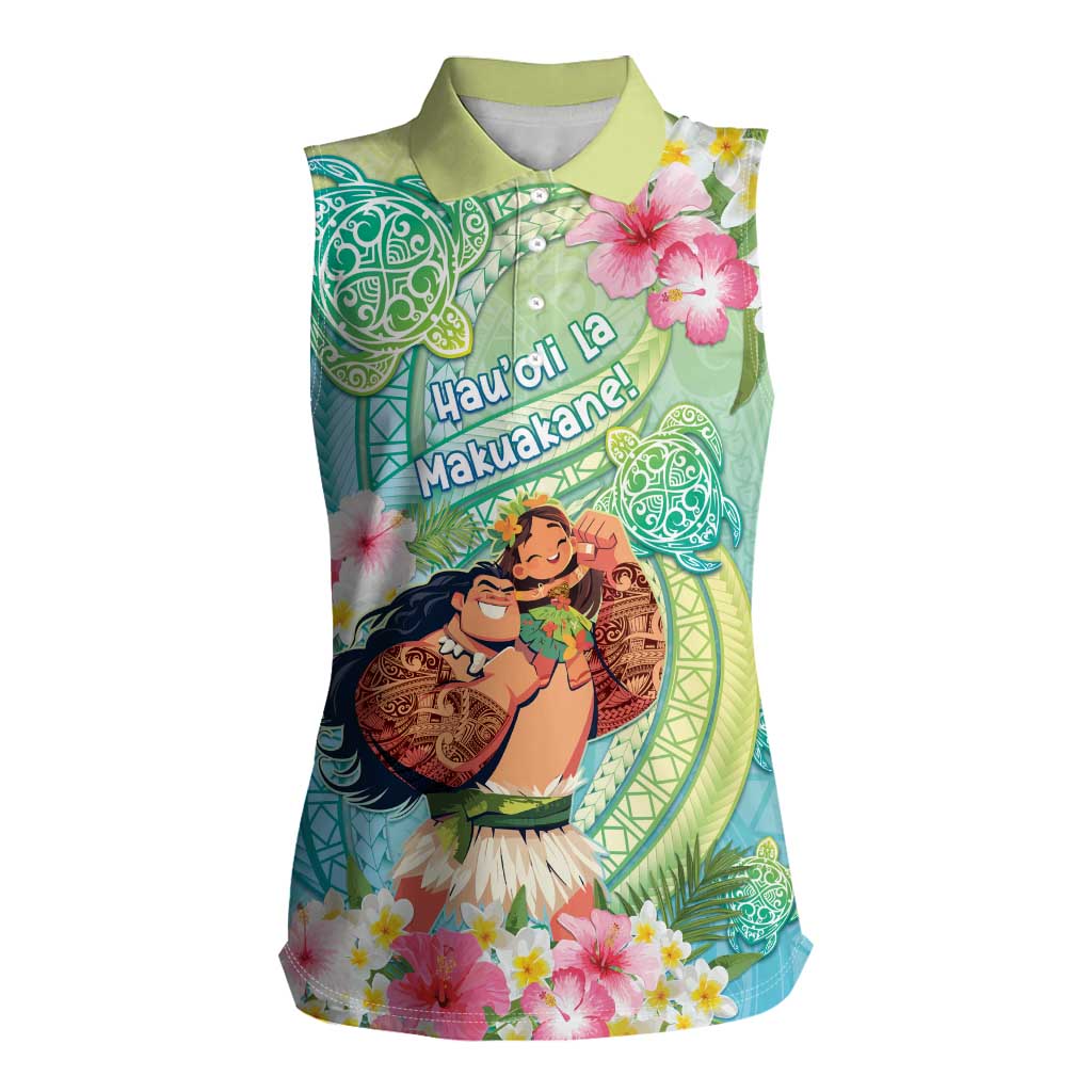 Personalised Hawaii Father's Day Women Sleeveless Polo Shirt Happy Father And Child DT04 Female Green - Polynesian Pride