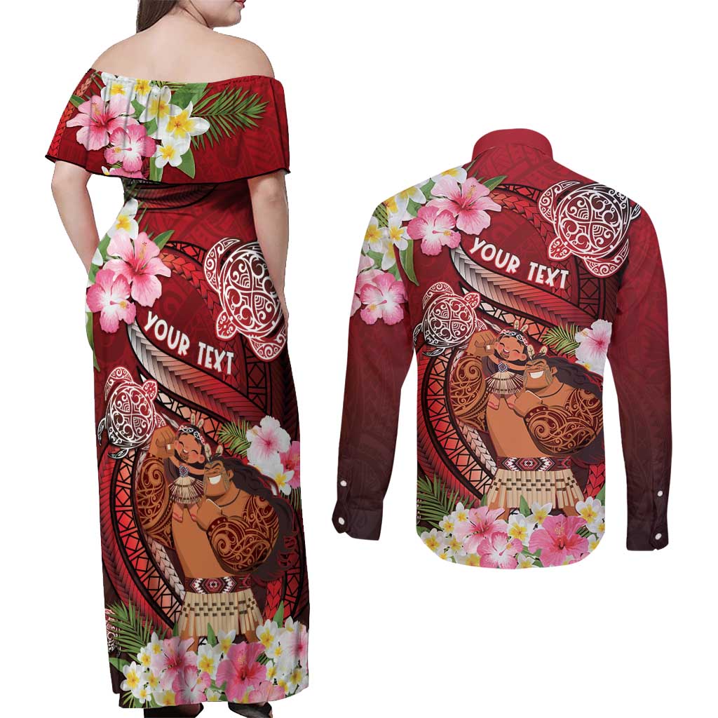 Personalised New Zealand Father's Day Couples Matching Off Shoulder Maxi Dress and Long Sleeve Button Shirt Happy Father And Child