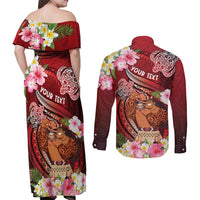Personalised New Zealand Father's Day Couples Matching Off Shoulder Maxi Dress and Long Sleeve Button Shirt Happy Father And Child