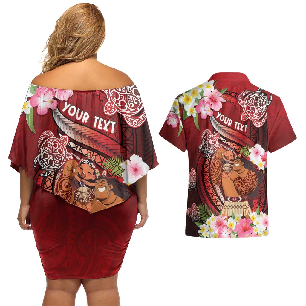 Personalised New Zealand Father's Day Couples Matching Off Shoulder Short Dress and Hawaiian Shirt Happy Father And Child DT04 - Polynesian Pride