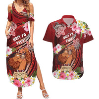 Personalised New Zealand Father's Day Couples Matching Summer Maxi Dress and Hawaiian Shirt Happy Father And Child DT04 Red - Polynesian Pride