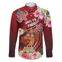 Personalised New Zealand Father's Day Family Matching Short Sleeve Bodycon Dress and Hawaiian Shirt Happy Father And Child DT04 Dad's Shirt - Long Sleeve Red - Polynesian Pride