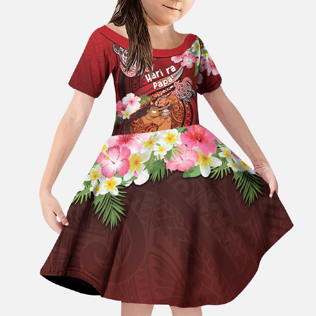 Personalised New Zealand Father's Day Family Matching Summer Maxi Dress and Hawaiian Shirt Happy Father And Child DT04 Daughter's Dress Red - Polynesian Pride