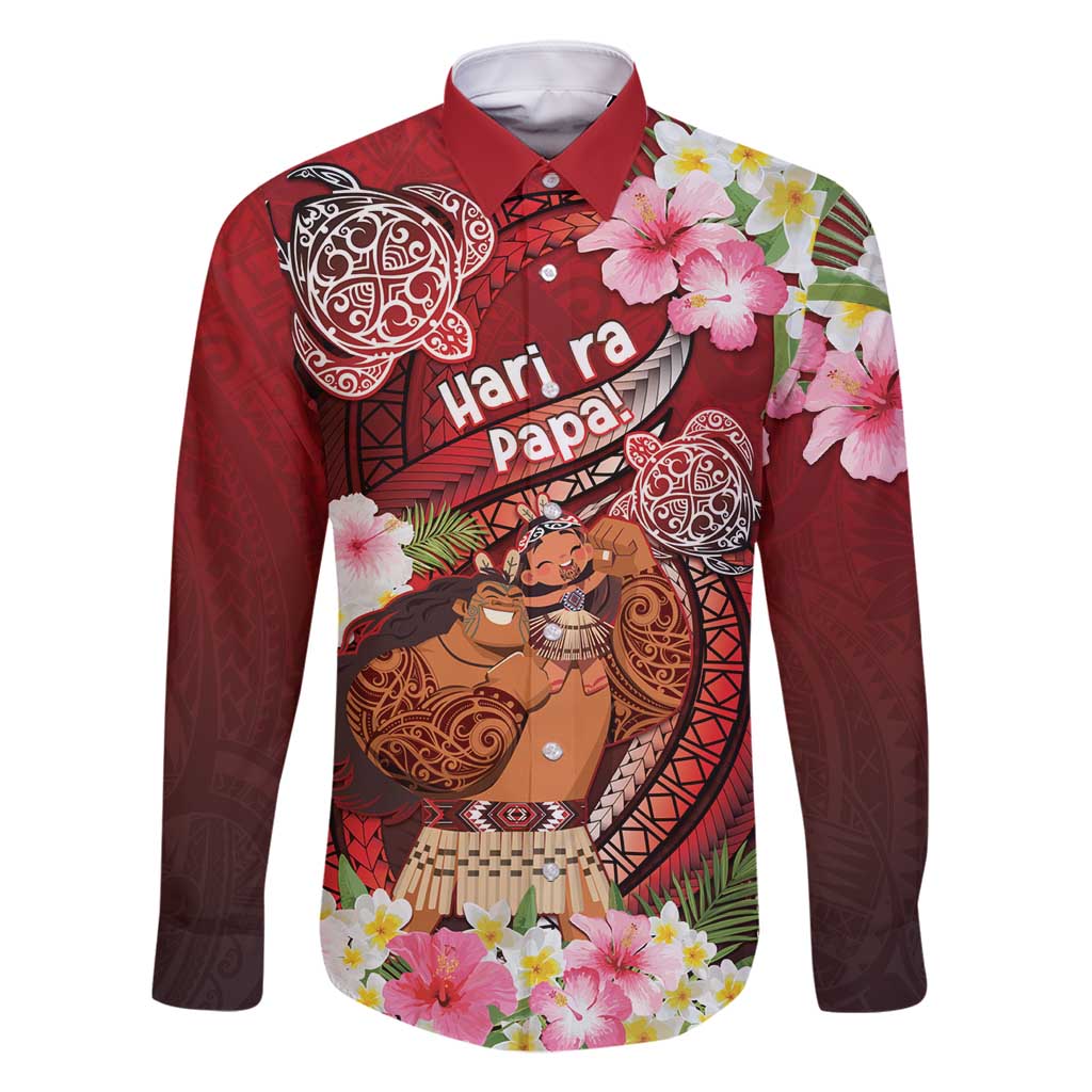 Personalised New Zealand Father's Day Family Matching Summer Maxi Dress and Hawaiian Shirt Happy Father And Child DT04 Dad's Shirt - Long Sleeve Red - Polynesian Pride