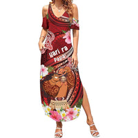 Personalised New Zealand Father's Day Family Matching Summer Maxi Dress and Hawaiian Shirt Happy Father And Child DT04 Mom's Dress Red - Polynesian Pride