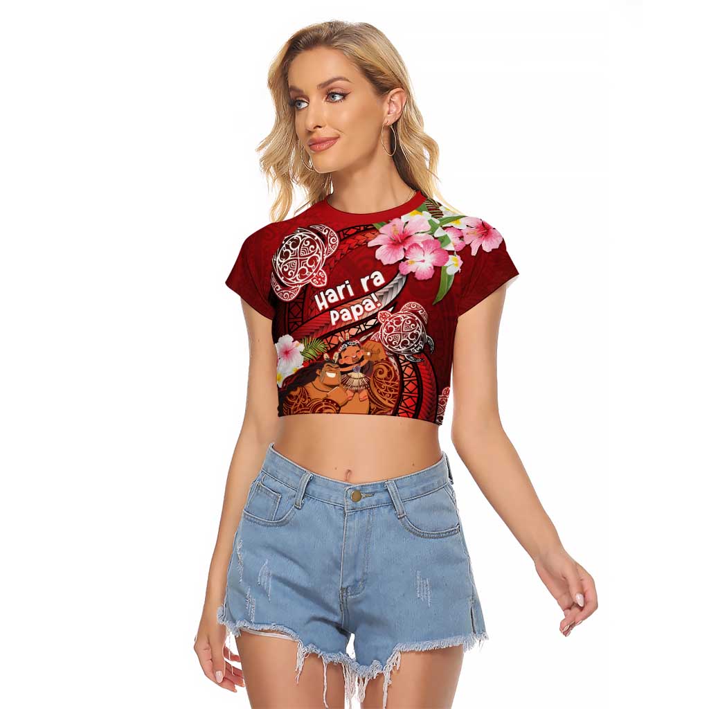 Personalised New Zealand Father's Day Raglan Cropped T Shirt Happy Father And Child DT04 Female Red - Polynesian Pride