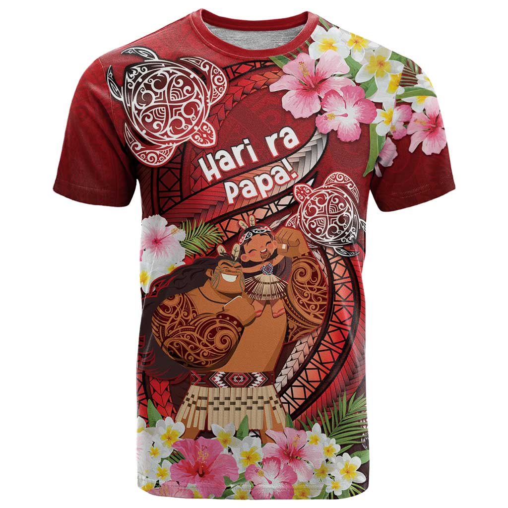 Personalised New Zealand Father's Day T Shirt Happy Father And Child DT04 Red - Polynesian Pride