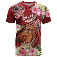 Personalised New Zealand Father's Day T Shirt Happy Father And Child DT04 Red - Polynesian Pride