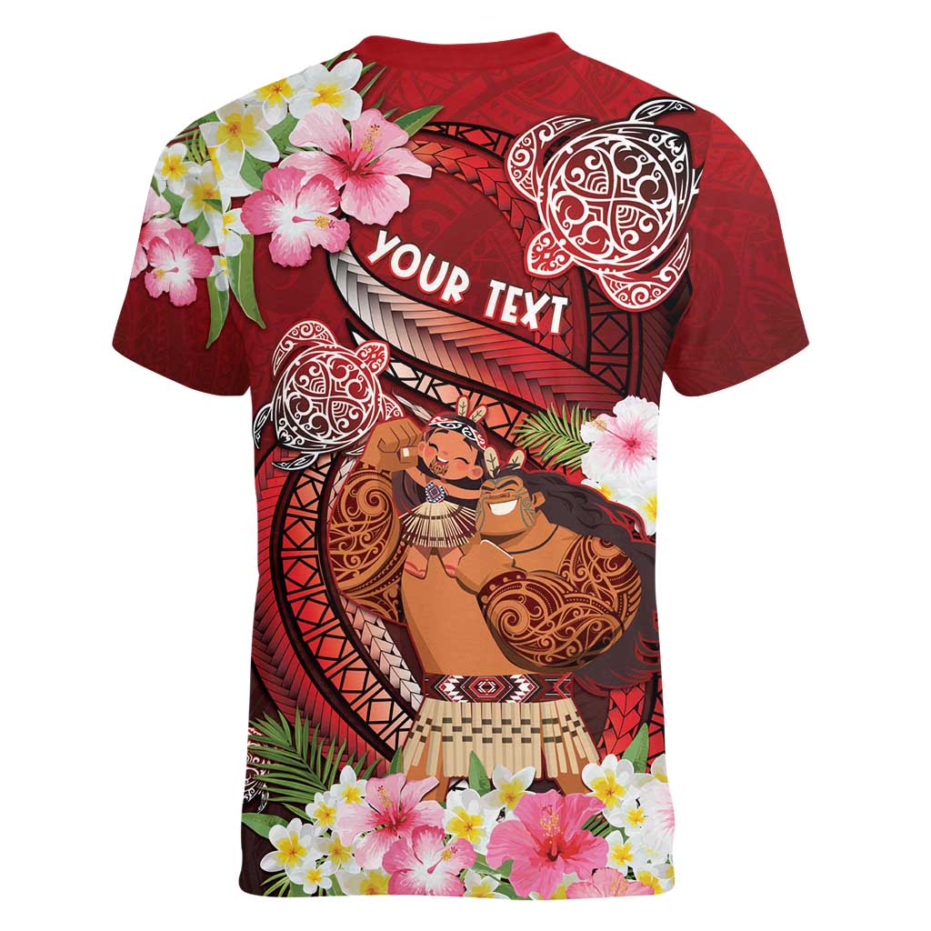 Personalised New Zealand Father's Day Women V-Neck T-Shirt Happy Father And Child DT04 - Polynesian Pride