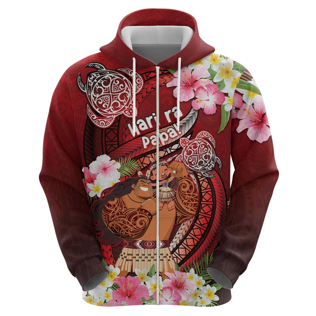 Personalised New Zealand Father's Day Zip Hoodie Happy Father And Child