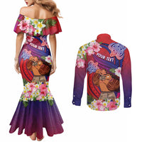 Personalised Samoa Father's Day Couples Matching Mermaid Dress and Long Sleeve Button Shirt Happy Father And Child