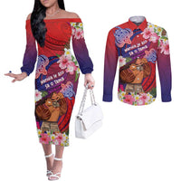 Personalised Samoa Father's Day Couples Matching Off The Shoulder Long Sleeve Dress and Long Sleeve Button Shirt Happy Father And Child