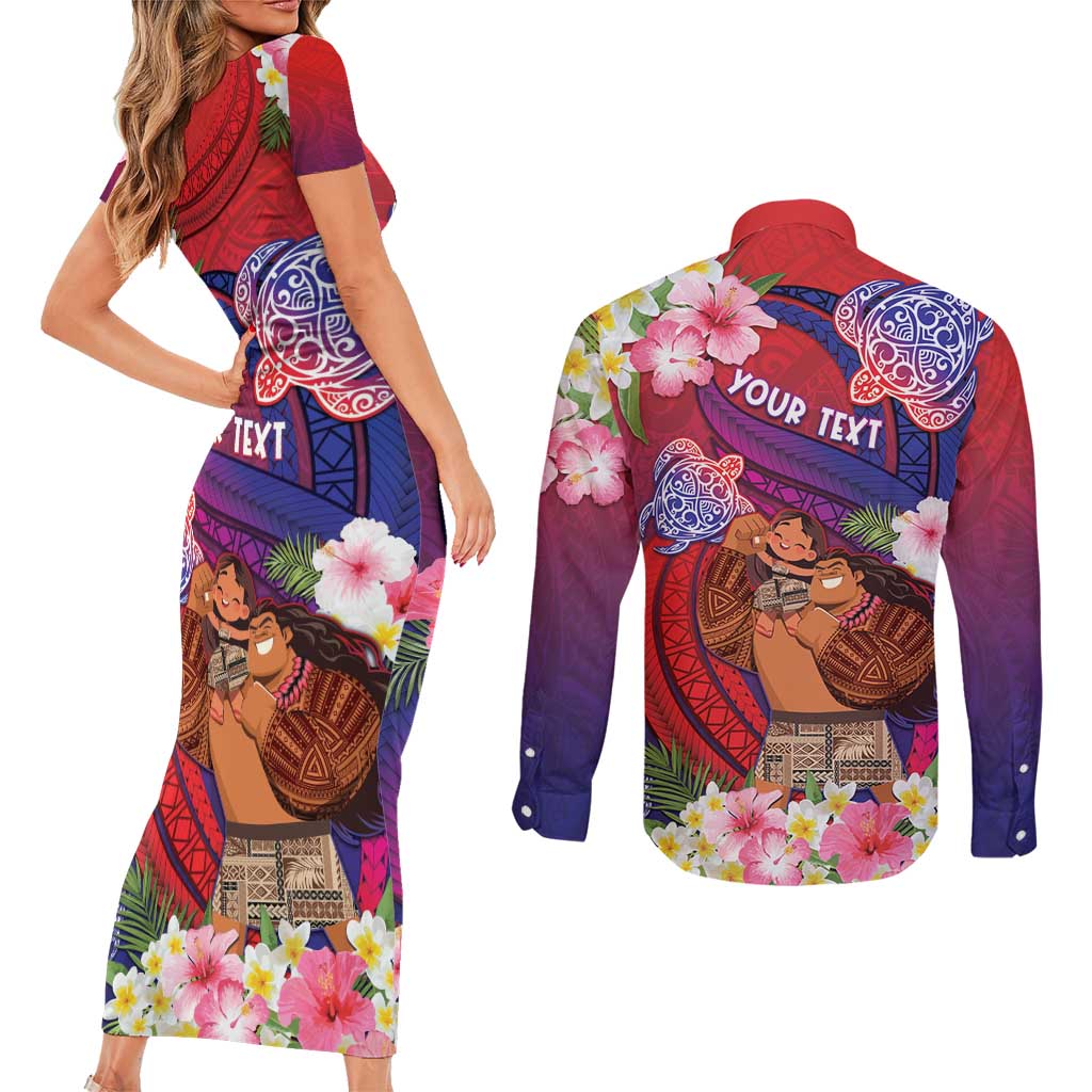 Personalised Samoa Father's Day Couples Matching Short Sleeve Bodycon Dress and Long Sleeve Button Shirt Happy Father And Child