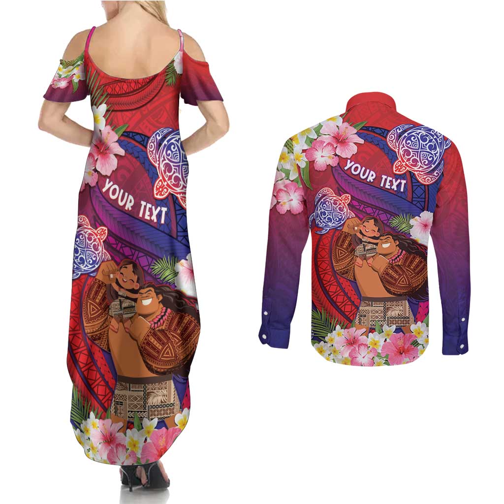 Personalised Samoa Father's Day Couples Matching Summer Maxi Dress and Long Sleeve Button Shirt Happy Father And Child