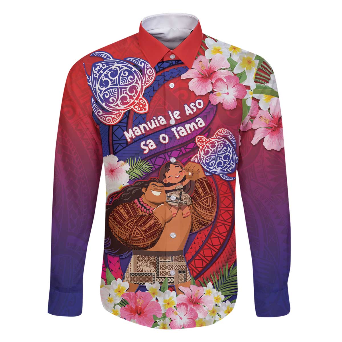 Personalised Samoa Father's Day Family Matching Off The Shoulder Long Sleeve Dress and Hawaiian Shirt Happy Father And Child