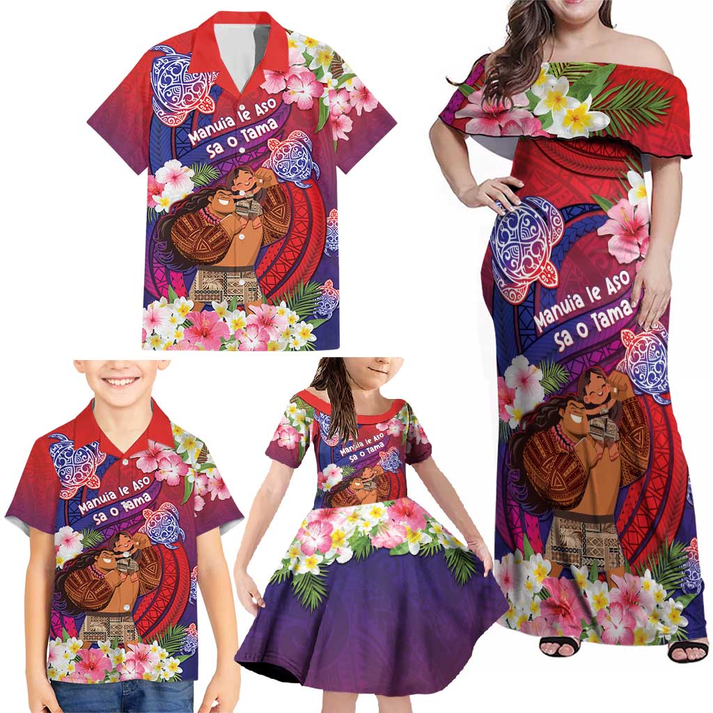 Personalised Samoa Father's Day Family Matching Off Shoulder Maxi Dress and Hawaiian Shirt Happy Father And Child