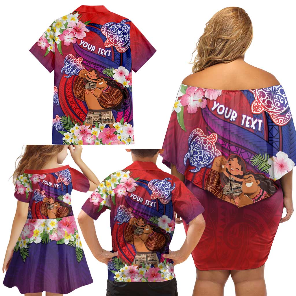 Personalised Samoa Father's Day Family Matching Off Shoulder Short Dress and Hawaiian Shirt Happy Father And Child