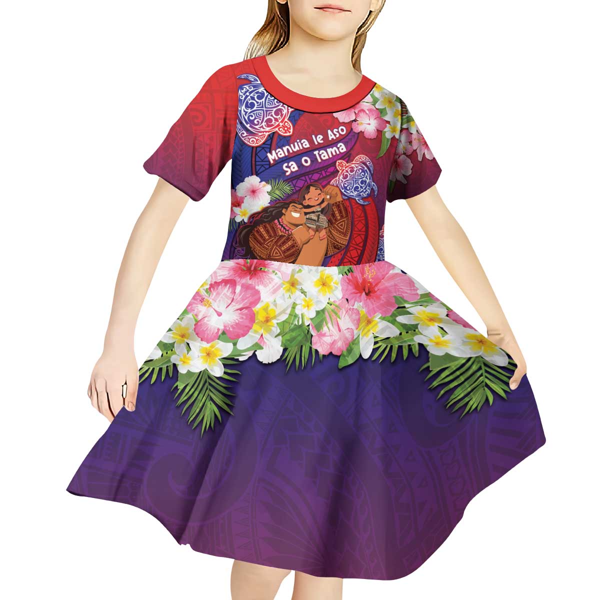 Personalised Samoa Father's Day Kid Short Sleeve Dress Happy Father And Child