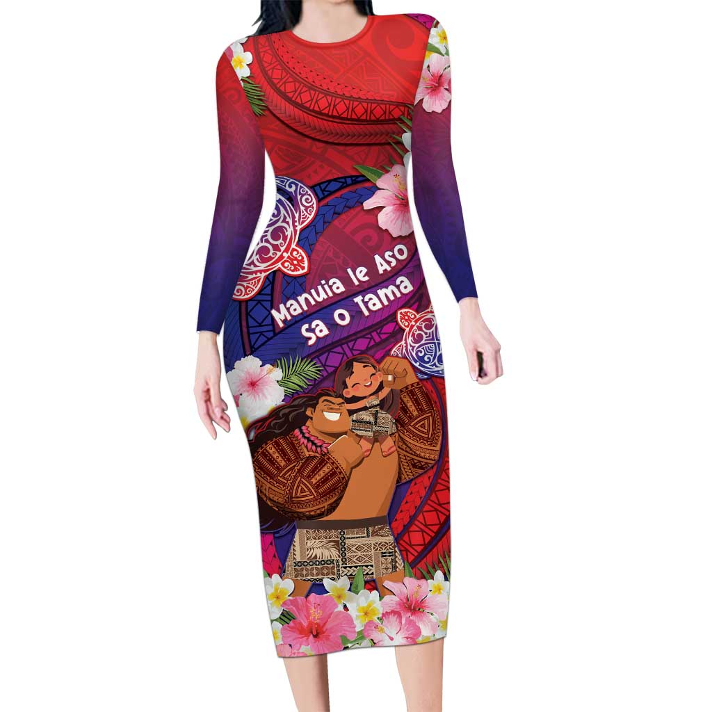 Personalised Samoa Father's Day Long Sleeve Bodycon Dress Happy Father And Child