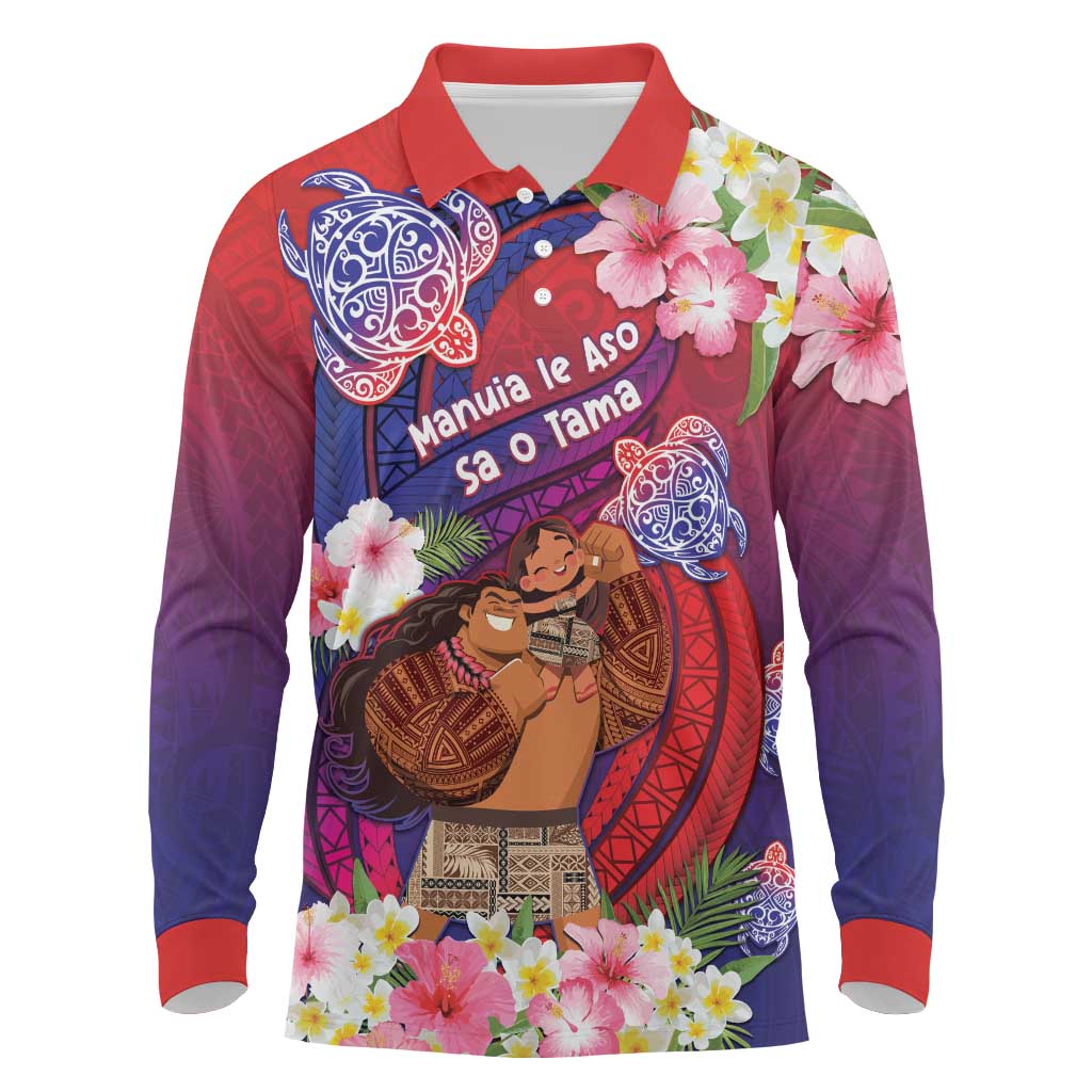 Personalised Samoa Father's Day Long Sleeve Polo Shirt Happy Father And Child