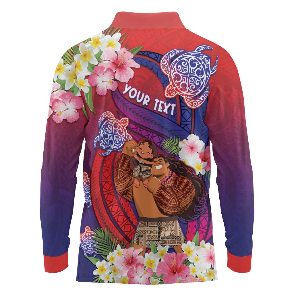 Personalised Samoa Father's Day Long Sleeve Polo Shirt Happy Father And Child