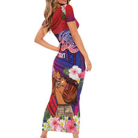 Personalised Samoa Father's Day Short Sleeve Bodycon Dress Happy Father And Child