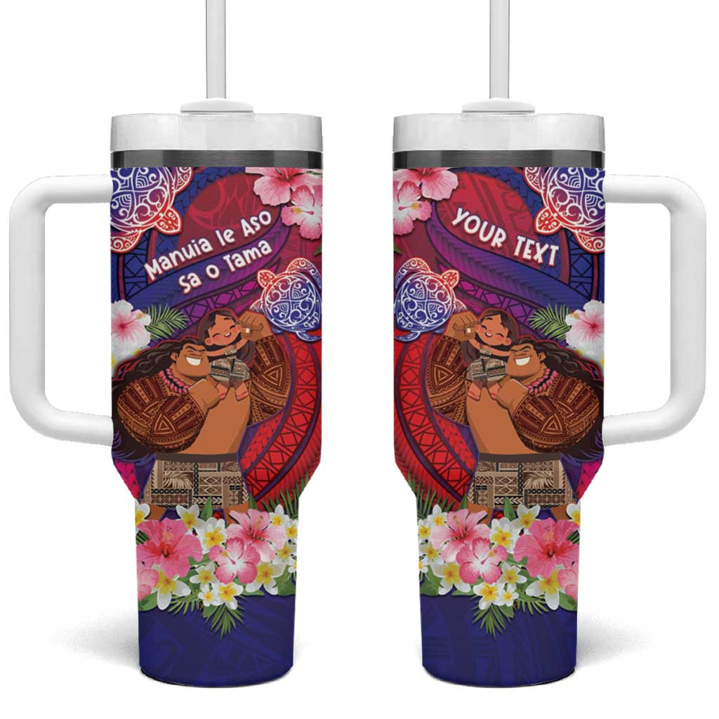 Personalised Samoa Father's Day Tumbler With Handle Happy Father And Child DT04 One Size: 40 oz Red - Polynesian Pride