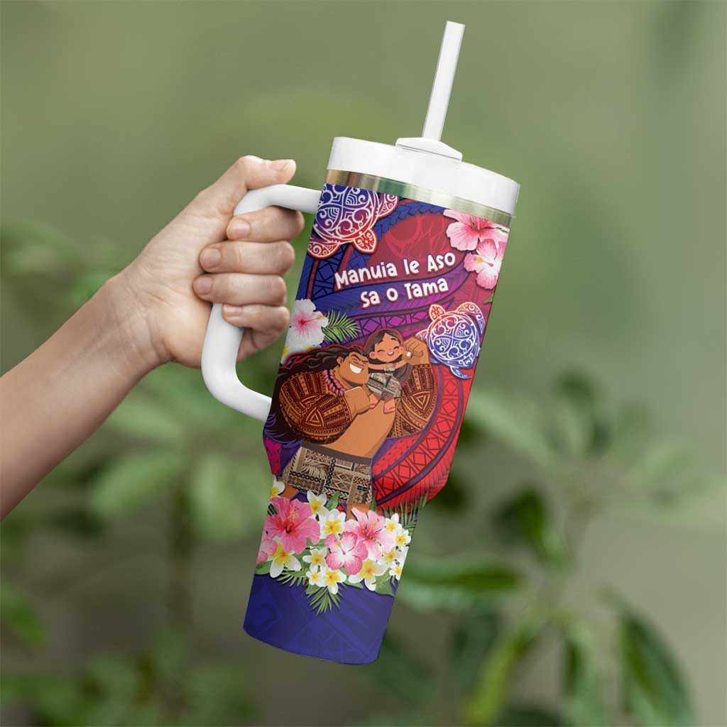 Personalised Samoa Father's Day Tumbler With Handle Happy Father And Child DT04 - Polynesian Pride