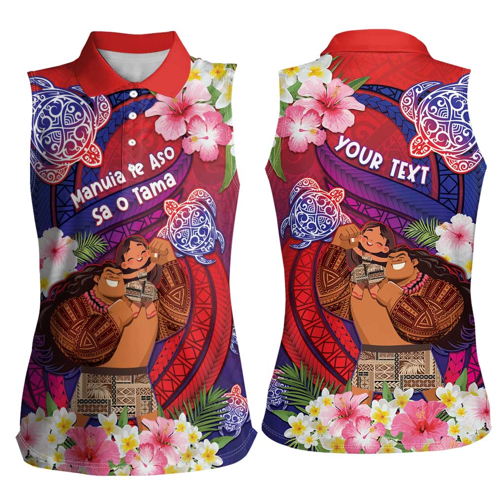 Personalised Samoa Father's Day Women Sleeveless Polo Shirt Happy Father And Child