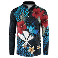 Hawaii Butterfly Button Sweatshirt Kanaka Maoli Mix Hibiscus DT04 Black - Polynesian Pride