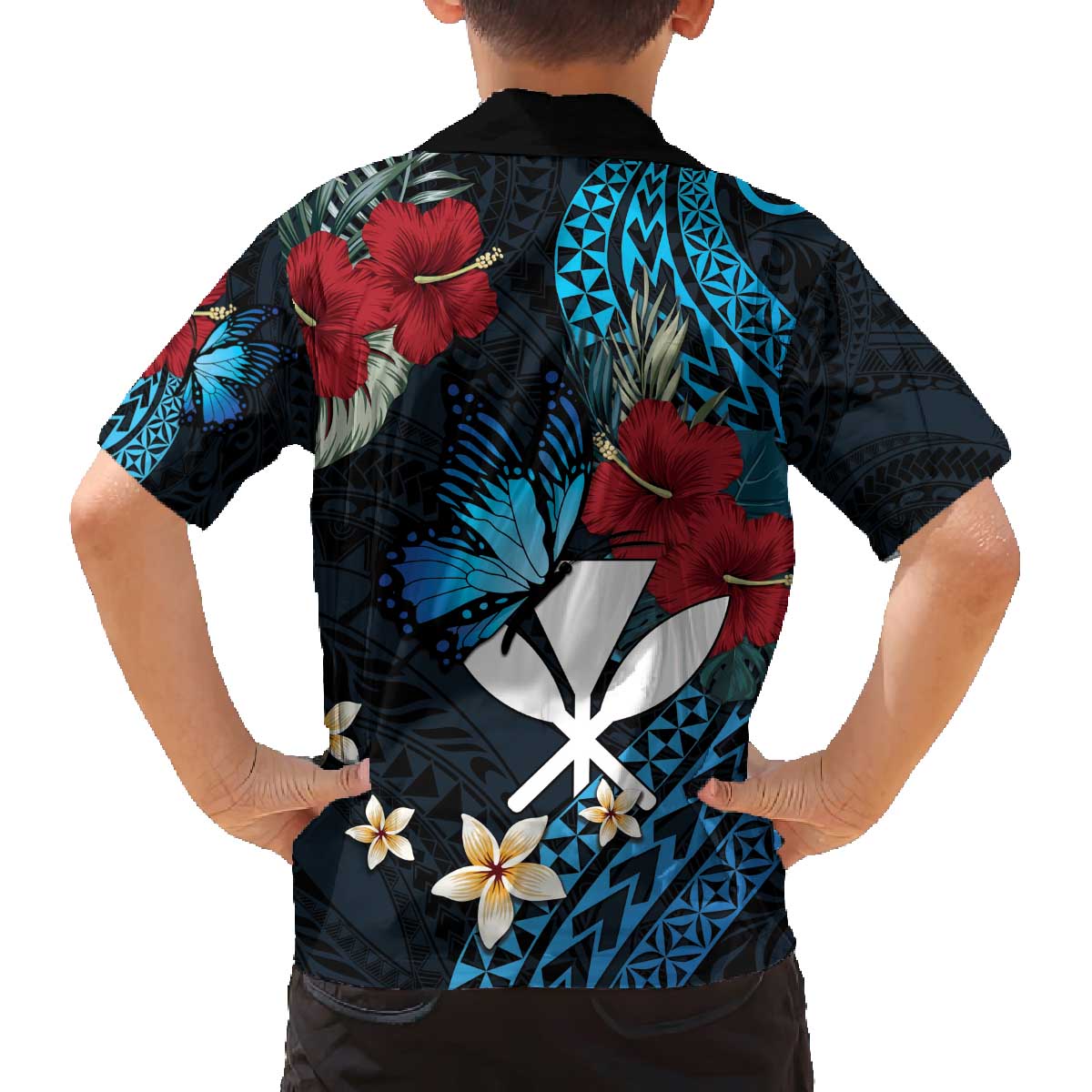 Hawaii Butterfly Family Matching Off The Shoulder Long Sleeve Dress and Hawaiian Shirt Kanaka Maoli Mix Hibiscus