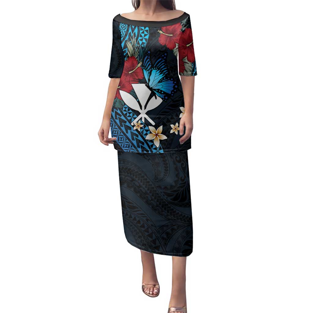 Hawaii Butterfly Family Matching Puletasi and Hawaiian Shirt Kanaka Maoli Mix Hibiscus