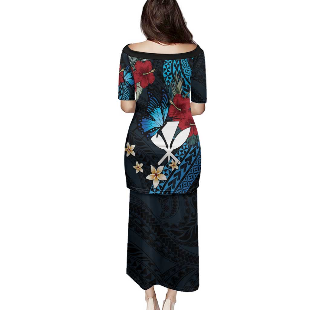 Hawaii Butterfly Family Matching Puletasi and Hawaiian Shirt Kanaka Maoli Mix Hibiscus