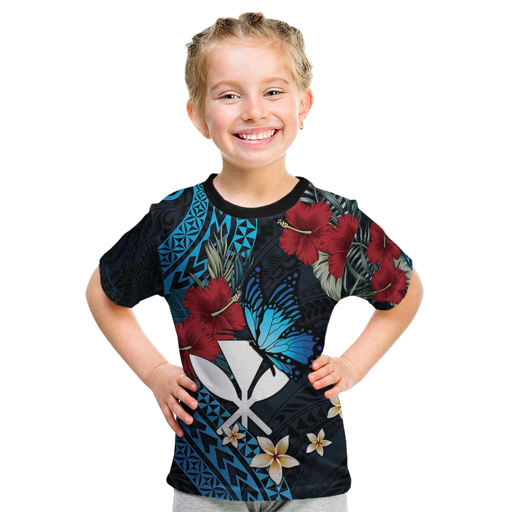 Hawaii Butterfly Kid T Shirt Kanaka Maoli Mix Hibiscus DT04 Black - Polynesian Pride