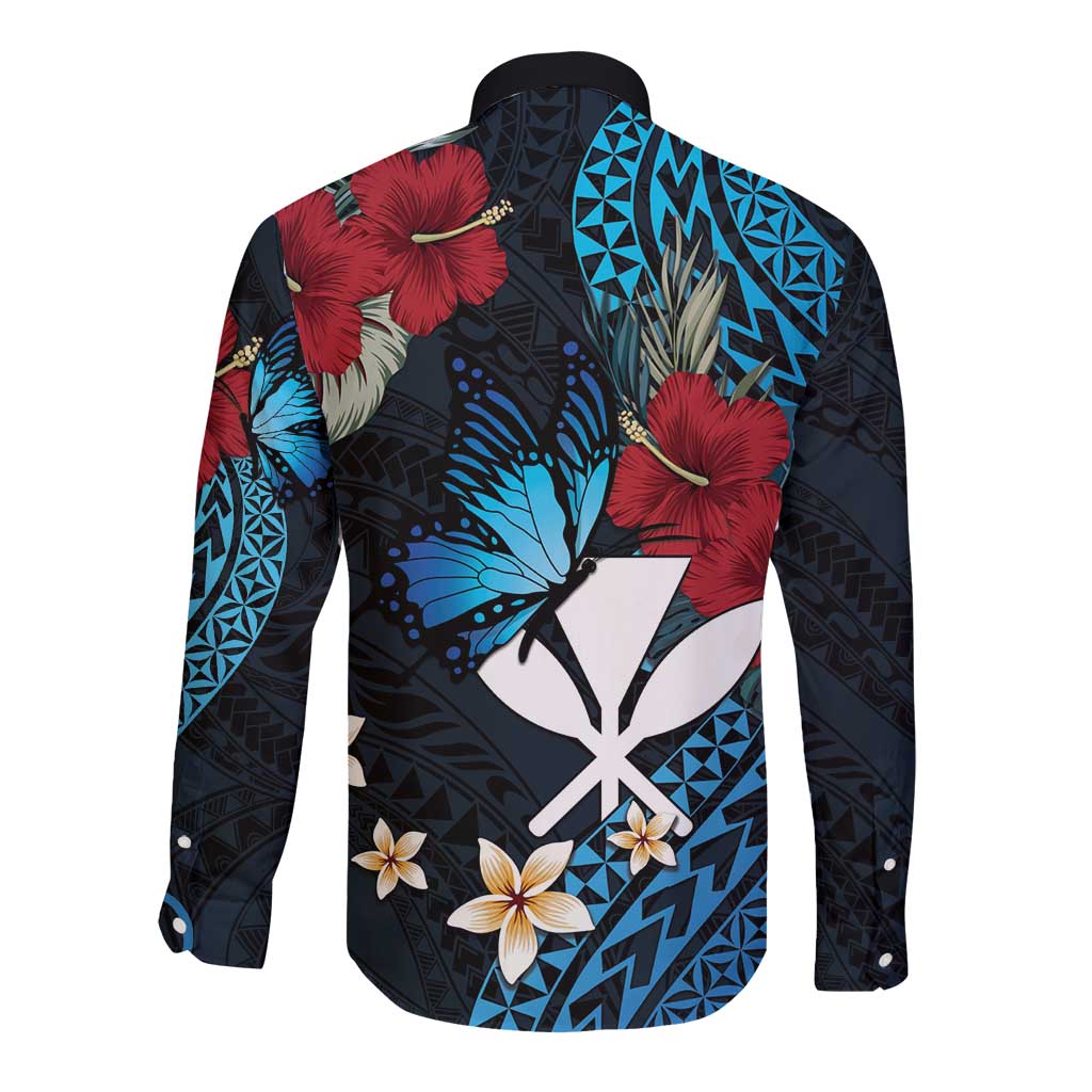 Hawaii Butterfly Long Sleeve Button Shirt Kanaka Maoli Mix Hibiscus DT04 - Polynesian Pride