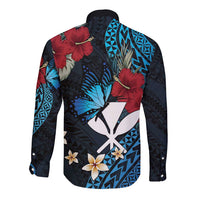 Hawaii Butterfly Long Sleeve Button Shirt Kanaka Maoli Mix Hibiscus DT04 - Polynesian Pride