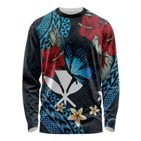 Hawaii Butterfly Long Sleeve Shirt Kanaka Maoli Mix Hibiscus DT04 Unisex Black - Polynesian Pride
