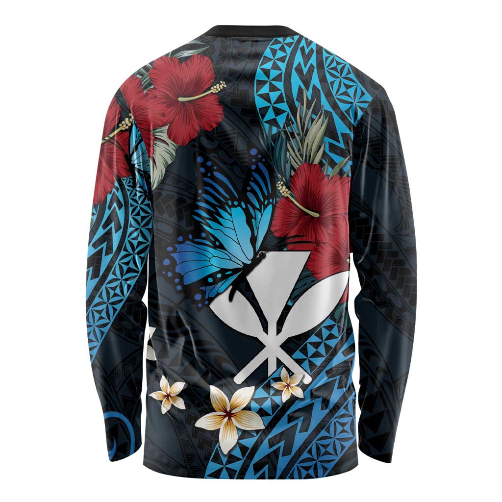 Hawaii Butterfly Long Sleeve Shirt Kanaka Maoli Mix Hibiscus DT04 - Polynesian Pride