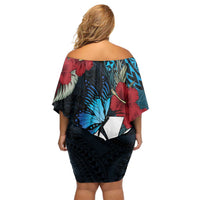 Hawaii Butterfly Off Shoulder Short Dress Kanaka Maoli Mix Hibiscus