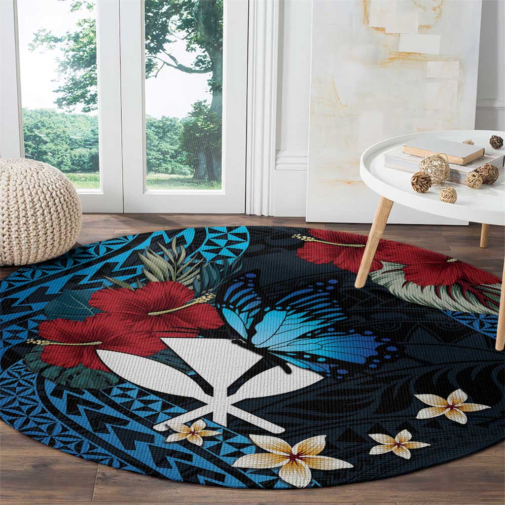 Hawaii Butterfly Round Carpet Kanaka Maoli Mix Hibiscus